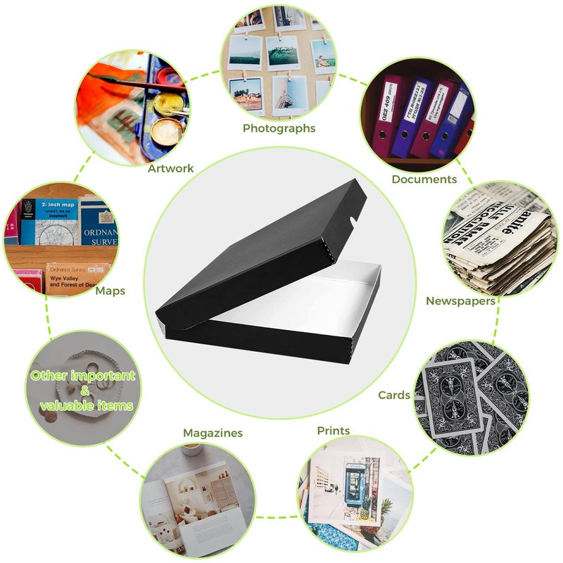 Lineco Folio Storage Box, Clamshell Design with Metal Edge. 11.5x17.5x1.75 Inches, Archival Boxboard, Preserve Photos, Cards, Magazines, Documents, Art, Ephemera, Family Records, Black, Pack of 1 - Image 5